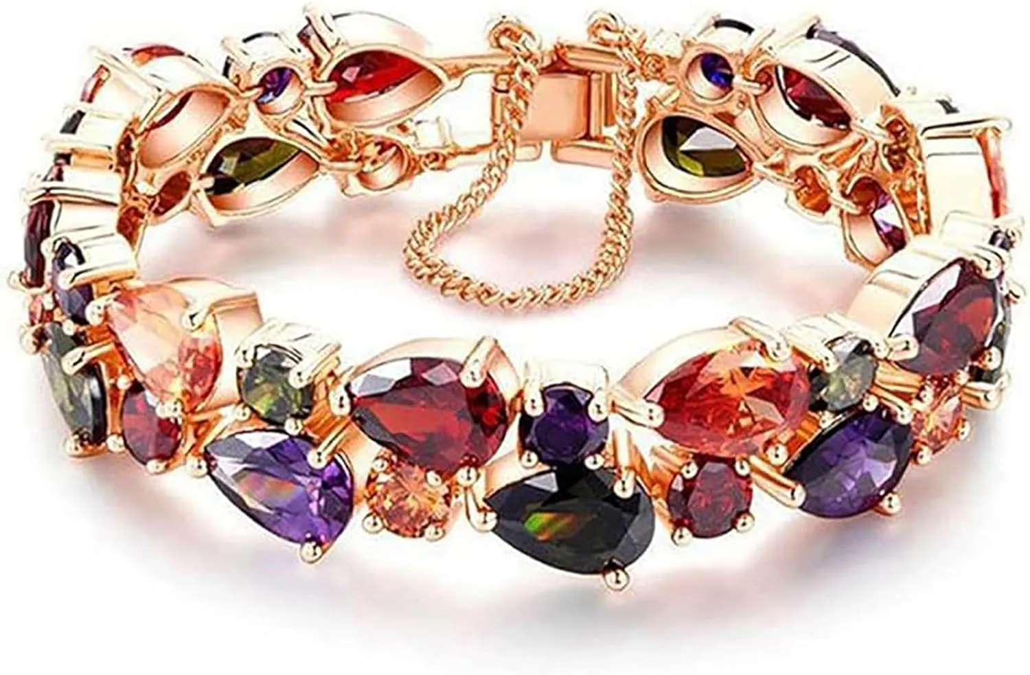 Hermosa 14K Rose Gold Plated Bracelets, Multicolor Cubic Zirconia Classic Tennis Bracelet | Rose Gold Bracelets for Women | Size 7-8 Inch