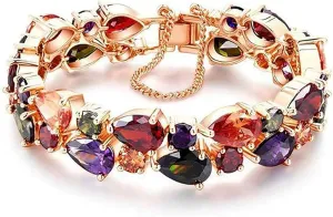 Hermosa 14K Rose Gold Plated Bracelets, Multicolor Cubic Zirconia Classic Tennis Bracelet | Rose Gold Bracelets for Women | Size 7-8 Inch