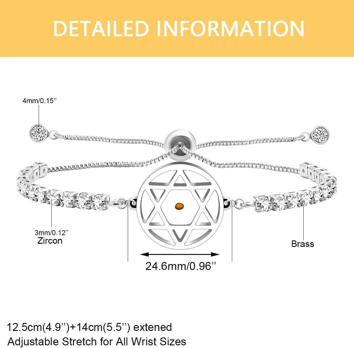 Hexagon/Mountain Mustard Seed Charm Bracelet Crystal Zircon Slider Adjustable Religious Jewelry for Ladies BFF Valentine's Day Birthday Fashion Gift