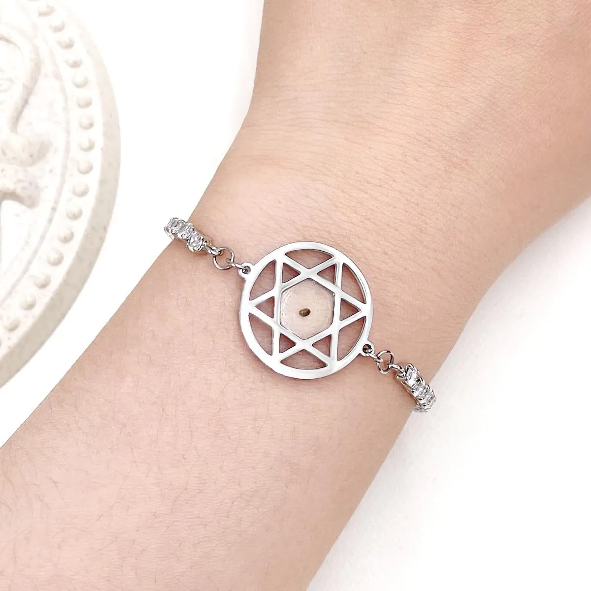 Hexagon/Mountain Mustard Seed Charm Bracelet Crystal Zircon Slider Adjustable Religious Jewelry for Ladies BFF Valentine's Day Birthday Fashion Gift