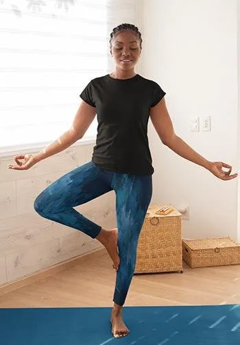 High waist Yoga leggings-Blue Watercolor Print