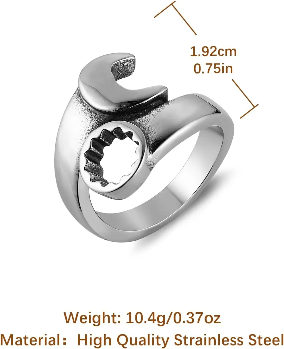 HZMAN Wrench Ring for Men Machinist Engineer Stainless Steel Polished Spanner Tool Rings Jewelry Gift