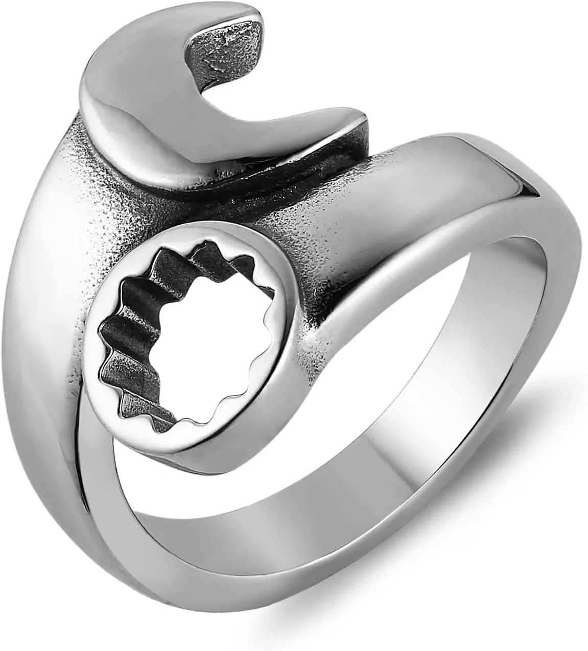 HZMAN Wrench Ring for Men Machinist Engineer Stainless Steel Polished Spanner Tool Rings Jewelry Gift