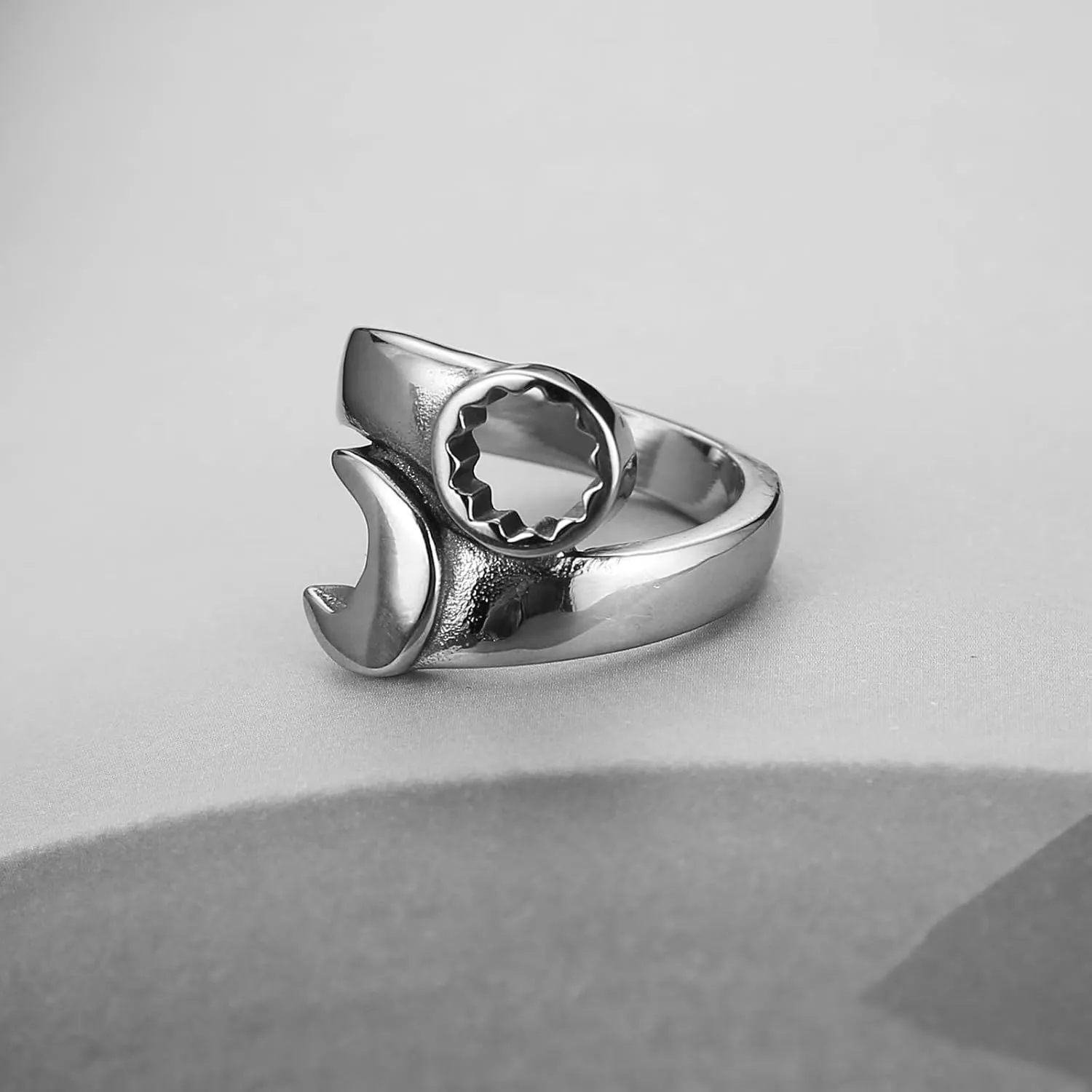 HZMAN Wrench Ring for Men Machinist Engineer Stainless Steel Polished Spanner Tool Rings Jewelry Gift