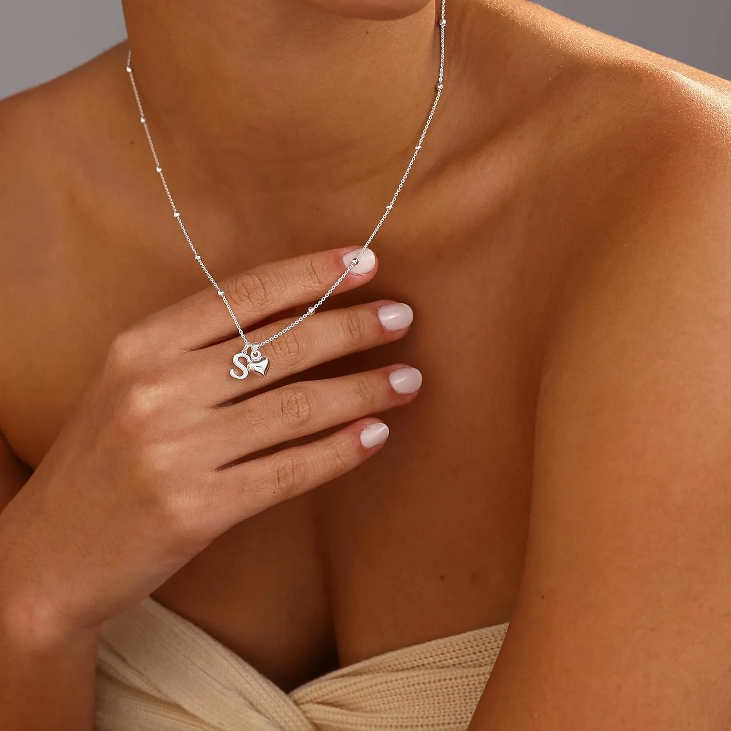 Initial Necklaces for Women,Cute Heart Letter Necklace Small Silver Necklace for Women Trendy Silver Jewelry
