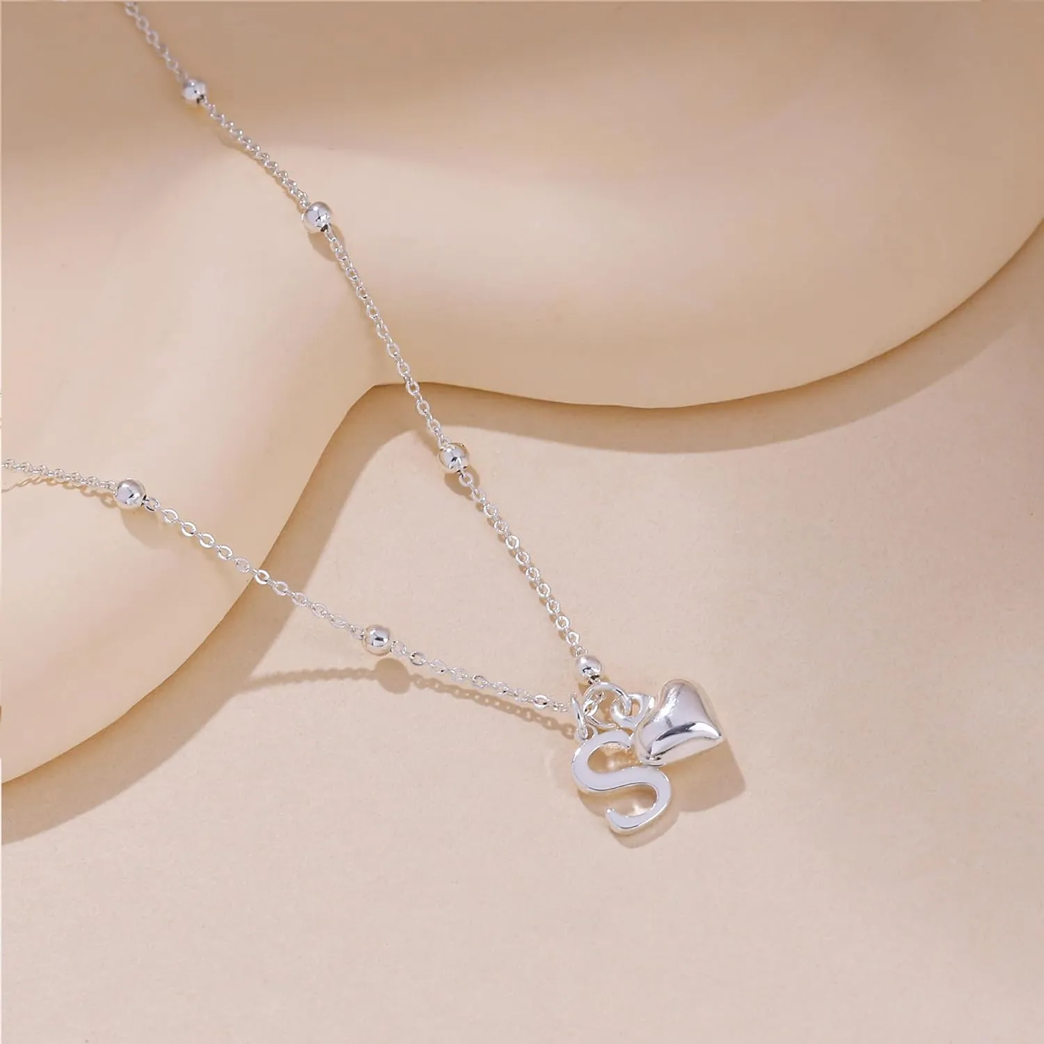 Initial Necklaces for Women,Cute Heart Letter Necklace Small Silver Necklace for Women Trendy Silver Jewelry
