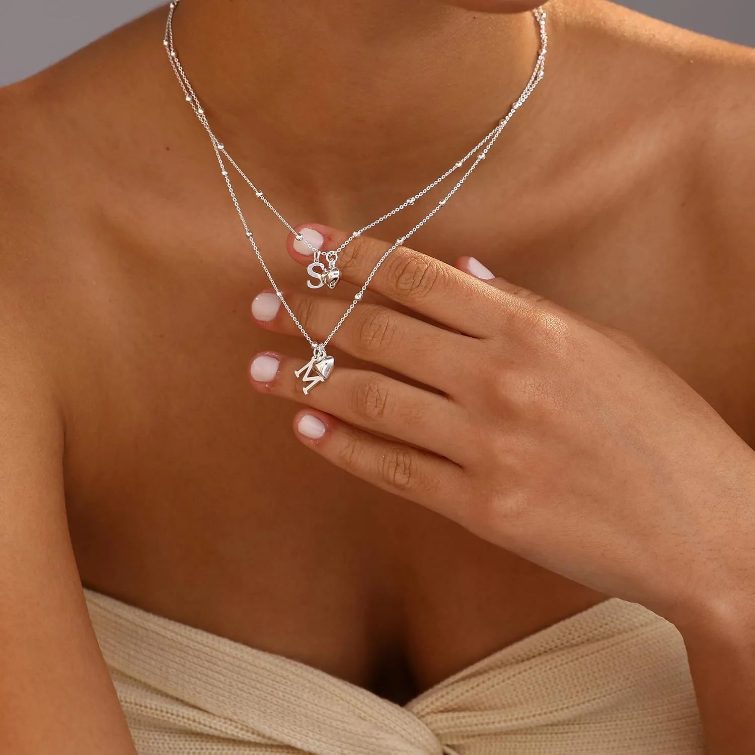 Initial Necklaces for Women,Cute Heart Letter Necklace Small Silver Necklace for Women Trendy Silver Jewelry