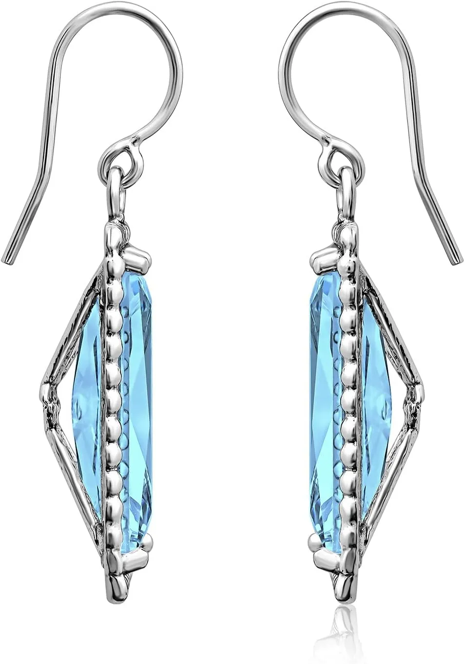 Jean Rachel Jewelry 925 Sterling Silver Dangle Earrings for Women - Baguette with Cubic Zirconia Vintage Design - Hypoallergenic, Lead & Nickel Free - Artisan Handcrafted Statement Earrings