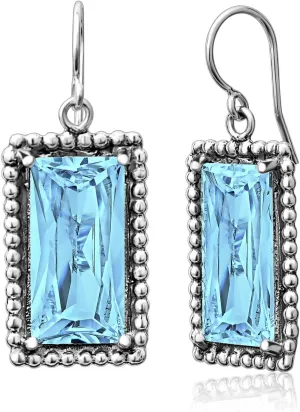 Jean Rachel Jewelry 925 Sterling Silver Dangle Earrings for Women - Baguette with Cubic Zirconia Vintage Design - Hypoallergenic, Lead & Nickel Free - Artisan Handcrafted Statement Earrings