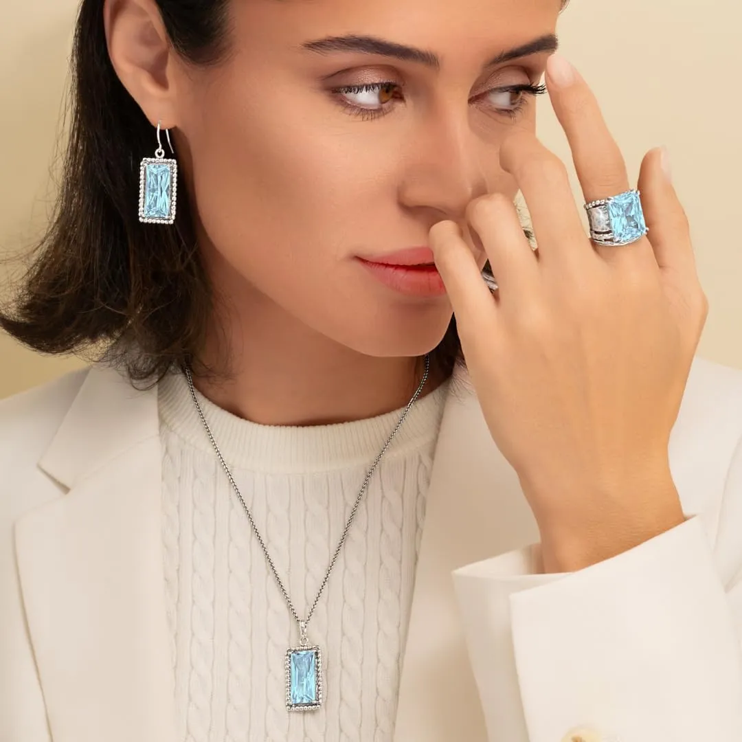 Jean Rachel Jewelry 925 Sterling Silver Dangle Earrings for Women - Baguette with Cubic Zirconia Vintage Design - Hypoallergenic, Lead & Nickel Free - Artisan Handcrafted Statement Earrings