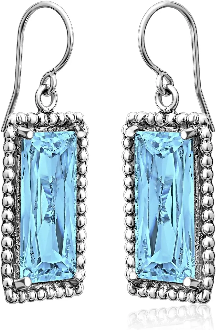 Jean Rachel Jewelry 925 Sterling Silver Dangle Earrings for Women - Baguette with Cubic Zirconia Vintage Design - Hypoallergenic, Lead & Nickel Free - Artisan Handcrafted Statement Earrings