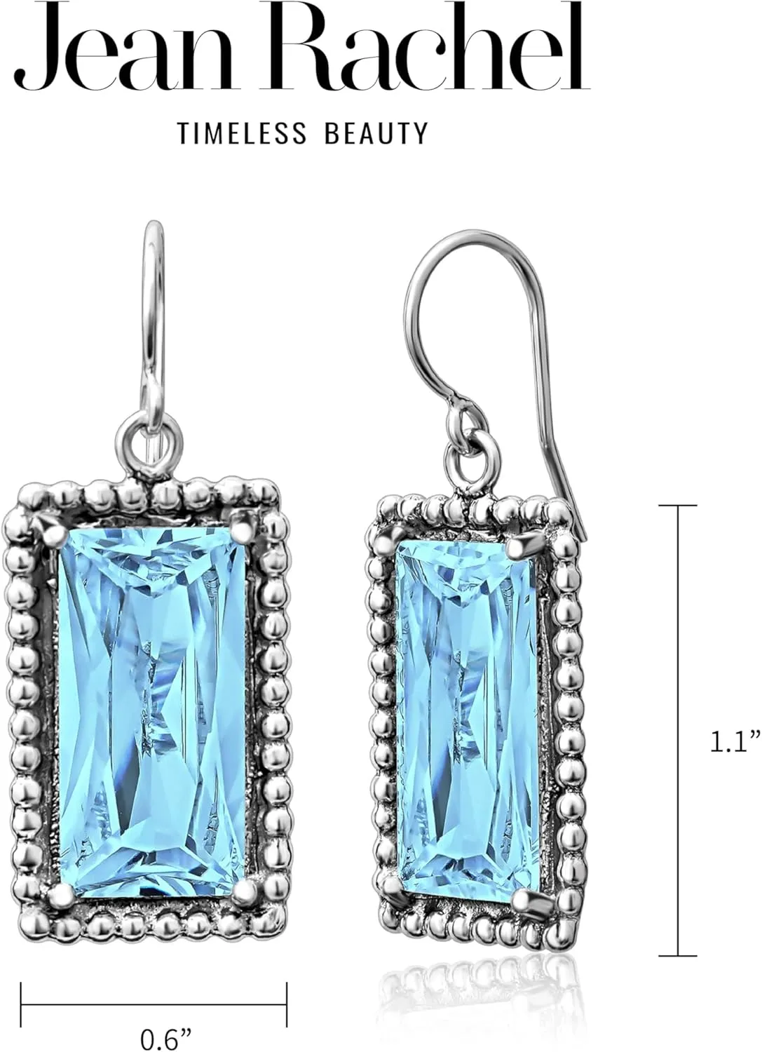 Jean Rachel Jewelry 925 Sterling Silver Dangle Earrings for Women - Baguette with Cubic Zirconia Vintage Design - Hypoallergenic, Lead & Nickel Free - Artisan Handcrafted Statement Earrings