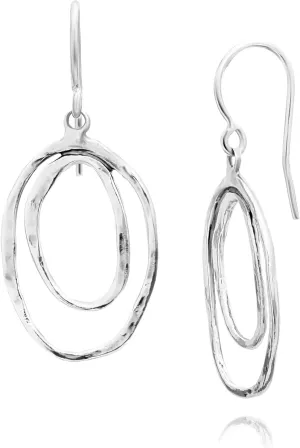 JEAN RACHEL JEWELRY 925 Sterling Silver Dangle Earrings for Women - Double Open Circle Minimalist Vintage Design - Hypoallergenic, Lead & Nickel Free Jewelry - Artisan Handcrafted Statement Earrings