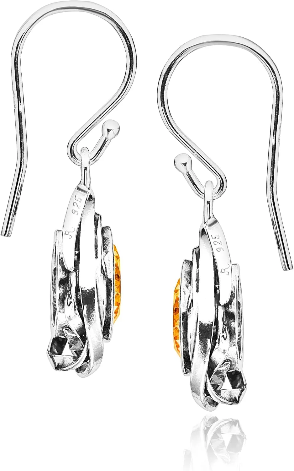 JEAN RACHEL JEWELRY 925 Sterling Silver Dangle Earrings for Women - Wire Wrap with Bezel Set Cubic Zirconia Vintage Design - Hypoallergenic, Lead & Nickel Free - Artisan Handcrafted Statement Earrings