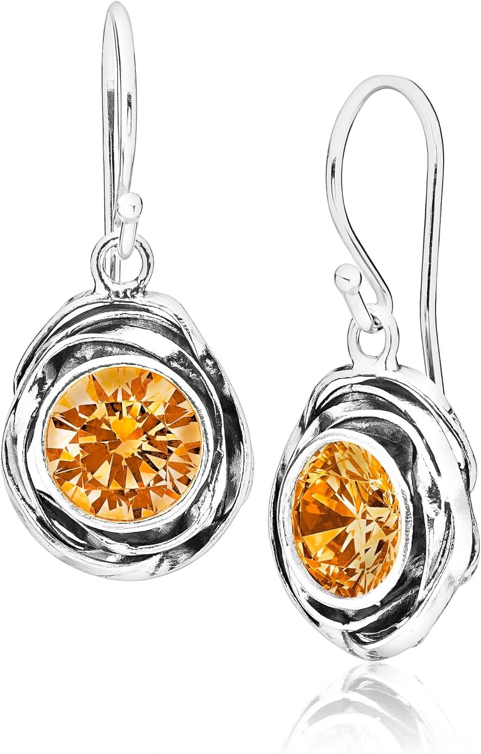 JEAN RACHEL JEWELRY 925 Sterling Silver Dangle Earrings for Women - Wire Wrap with Bezel Set Cubic Zirconia Vintage Design - Hypoallergenic, Lead & Nickel Free - Artisan Handcrafted Statement Earrings
