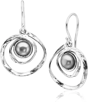 Jean Rachel Jewelry 925 Sterling Silver Dangle Earrings for Women with Freshwater Pearl - Free Form Vintage Design - Hypoallergenic, Lead & Nickel Free - Artisan Handcrafted Statement Earrings
