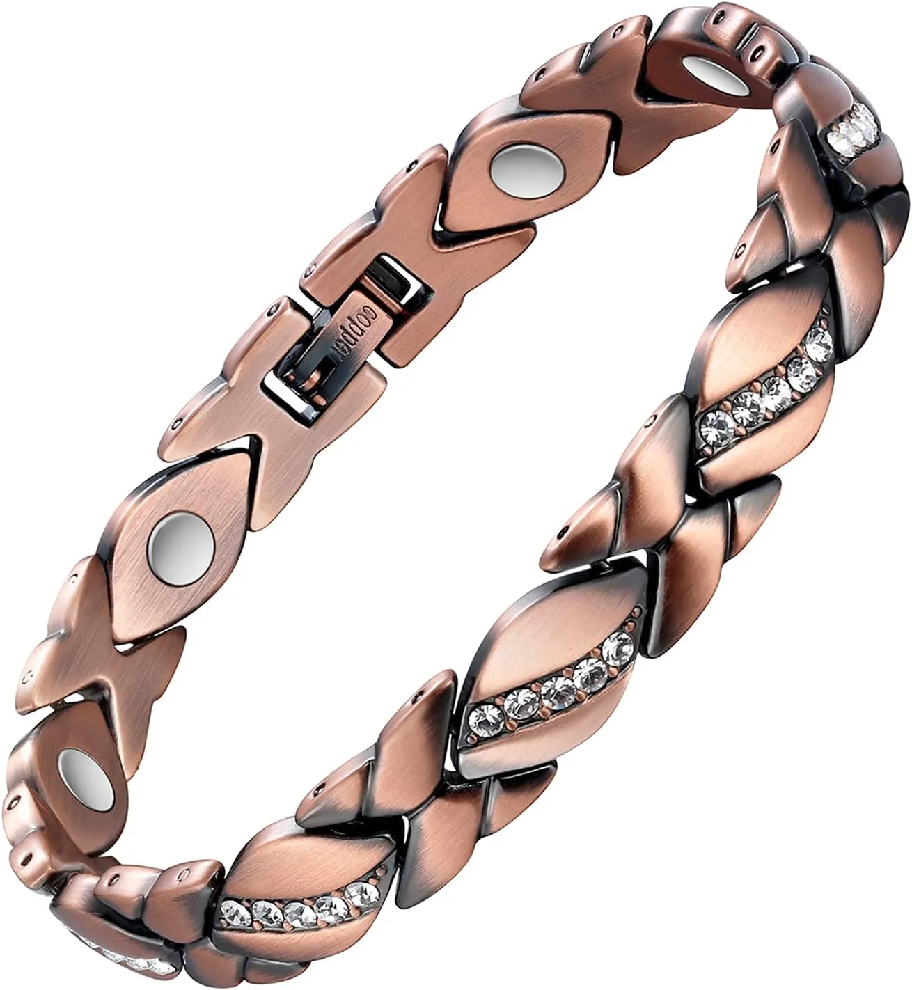 Jecanori Pure Copper Bracelets for Women,Ultra Magnetic Bracelets for Women with 3500 Gauss Magnets,Crystal Valentine's Day Jewelry Gift, Sizing Tool