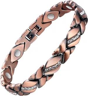 Jecanori Pure Copper Bracelets for Women,Ultra Magnetic Bracelets for Women with 3500 Gauss Magnets,Crystal Valentine's Day Jewelry Gift, Sizing Tool