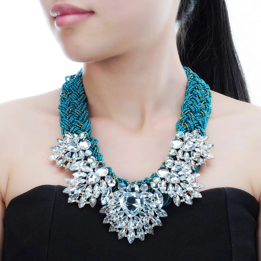 Jerollin Simulated Pearl Body Statement Necklace for Women, Fashion Collar Bib Necklaces Fashion Costume Jewelry Necklace