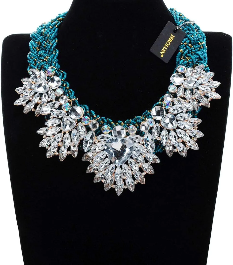 Jerollin Simulated Pearl Body Statement Necklace for Women, Fashion Collar Bib Necklaces Fashion Costume Jewelry Necklace