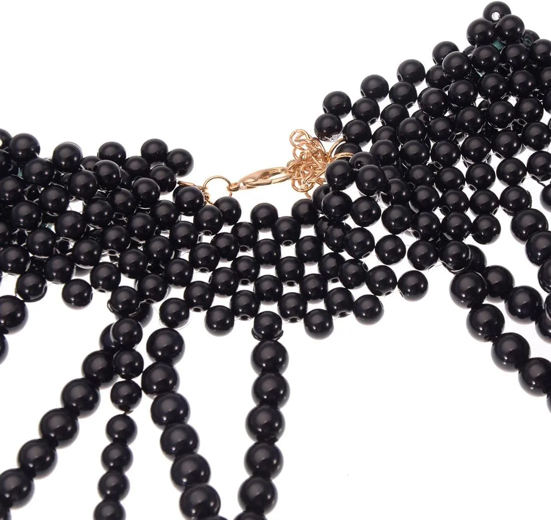 Jerollin Simulated Pearl Body Statement Necklace for Women, Fashion Collar Bib Necklaces Fashion Costume Jewelry