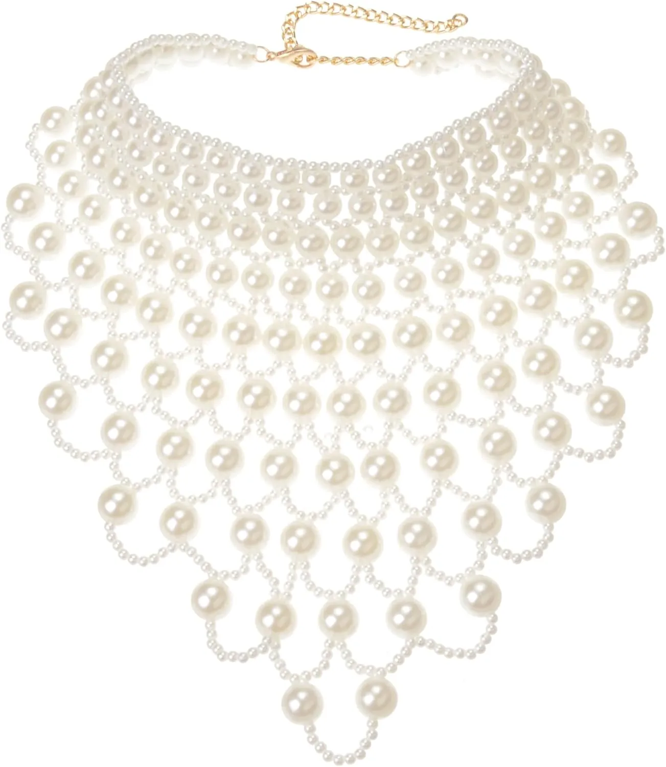 Jerollin Simulated Pearl Body Statement Necklace for Women, Fashion Collar Bib Necklaces Fashion Costume Jewelry