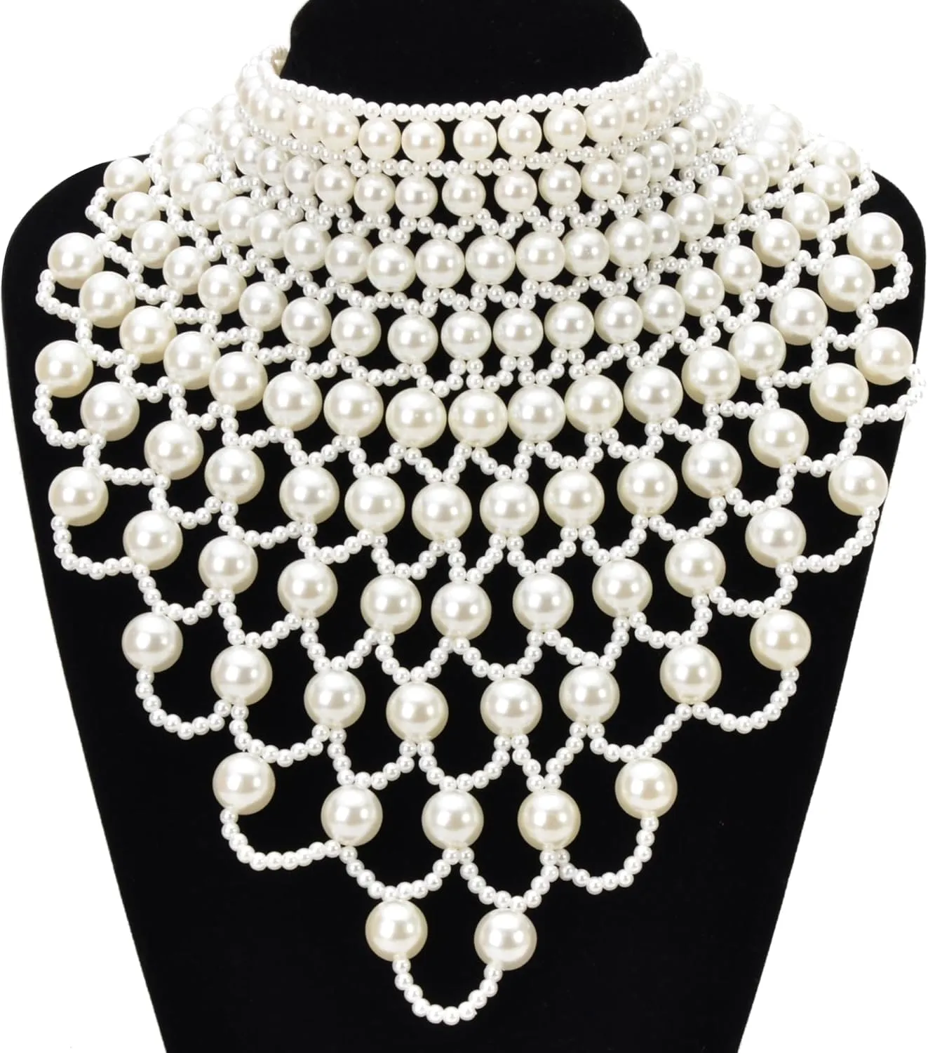 Jerollin Simulated Pearl Body Statement Necklace for Women, Fashion Collar Bib Necklaces Fashion Costume Jewelry