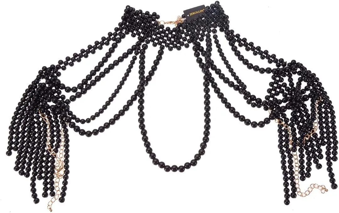 Jerollin Simulated Pearl Body Statement Necklace for Women, Fashion Collar Bib Necklaces Fashion Costume Jewelry