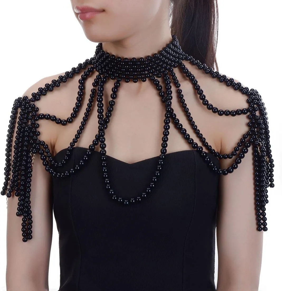 Jerollin Simulated Pearl Body Statement Necklace for Women, Fashion Collar Bib Necklaces Fashion Costume Jewelry