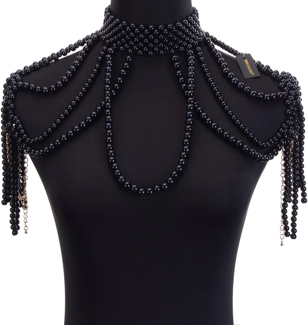 Jerollin Simulated Pearl Body Statement Necklace for Women, Fashion Collar Bib Necklaces Fashion Costume Jewelry