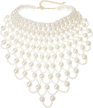 Jerollin Simulated Pearl Body Statement Necklace for Women, Fashion Collar Bib Necklaces Fashion Costume Jewelry