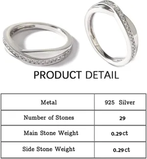 Jeulia Sterling Silver Couple Band for His and Her Stylish Crossover Polished Adjustable Matching Anniversary Wedding Diamond rings Engraving Jewelry Set Valentine Day with Gift Box
