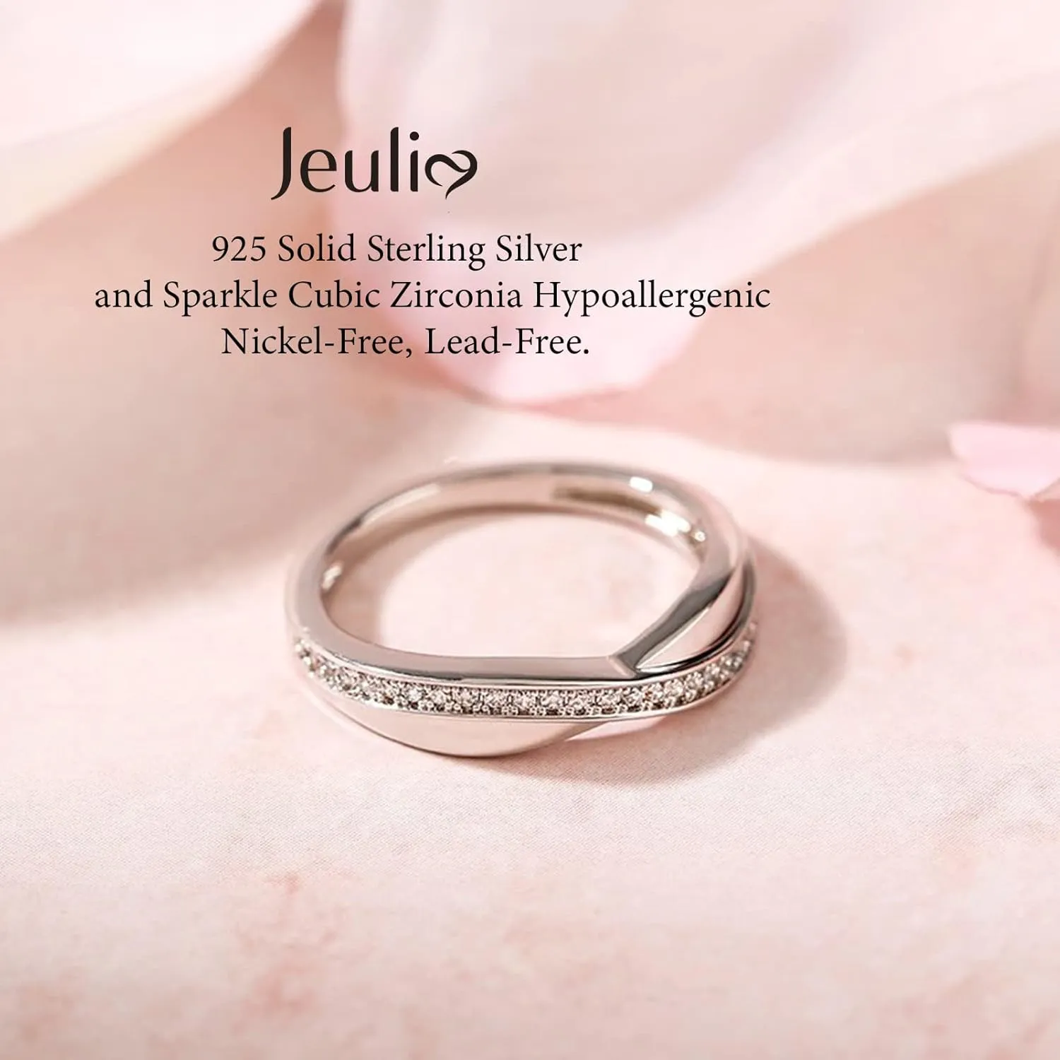 Jeulia Sterling Silver Couple Band for His and Her Stylish Crossover Polished Adjustable Matching Anniversary Wedding Diamond rings Engraving Jewelry Set Valentine Day with Gift Box