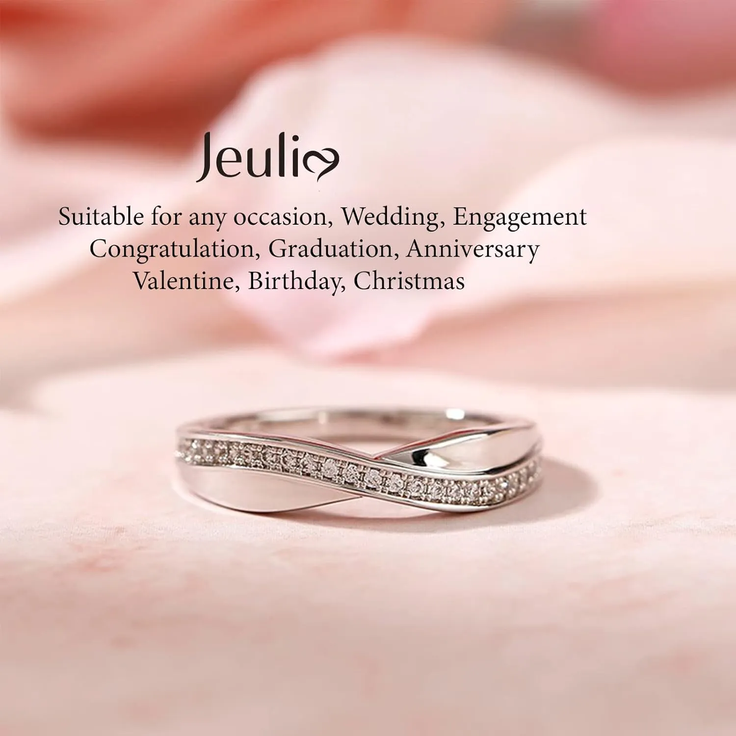 Jeulia Sterling Silver Couple Band for His and Her Stylish Crossover Polished Adjustable Matching Anniversary Wedding Diamond rings Engraving Jewelry Set Valentine Day with Gift Box