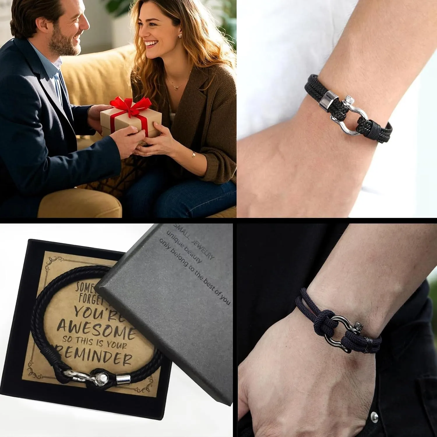 Jewelry&Card Bracelets Gifts for Men, Sometimes You Forget You're Awesome Bracelets, Inspirational Gifts for Dad Boyfriend Husband on Easter Birthday