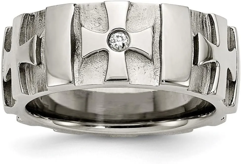 JewelryWeb Stainless Steel Brushed Polished Religious Faith Crosses With Diamond 8.5mm Band Ring Size 8-Band Style-Ring for Women and Men