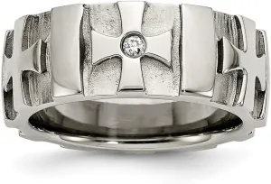JewelryWeb Stainless Steel Brushed Polished Religious Faith Crosses With Diamond 8.5mm Band Ring Size 8-Band Style-Ring for Women and Men