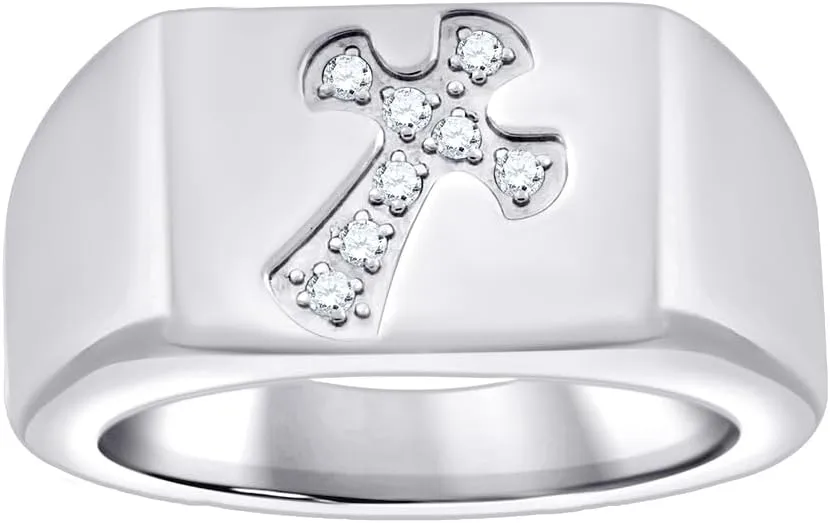 JewelryWeb Stainless Steel Mens CZ Simulated Diamond Religious Faith Cross Polished Band Comfort-Fit Fashion-Band Ring 11.7mm Wide Wedding-Band for Men