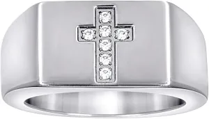 JewelryWeb Stainless Steel Mens CZ Simulated Diamond Religious Faith Cross Polished Band Comfort-Fit Fashion-Band Ring 11.9mm Wide Wedding-Band for Men
