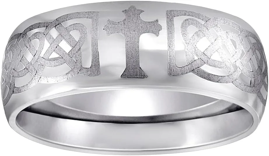 JewelryWeb Stainless Steel Mens Irish Claddagh Celtic Trinity Knot Religious Faith Cross Polished Dome Comfort-Fit Fashion Band Ring Wedding-Band for Men