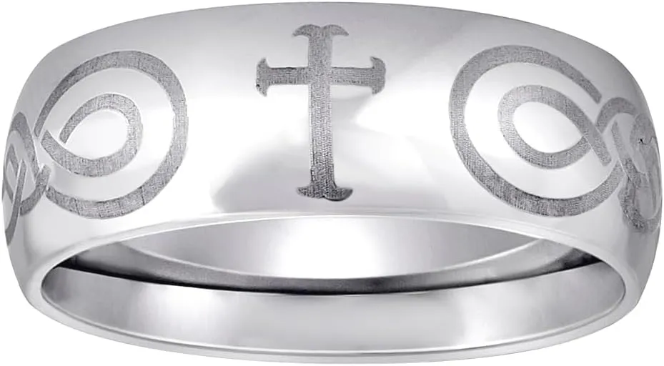 JewelryWeb Stainless Steel Mens Irish Claddagh Celtic Trinity Knot Religious Faith Cross Polished Dome Comfort-Fit Fashion Band Ring Wedding-Band for Men