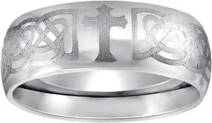 JewelryWeb Stainless Steel Mens Irish Claddagh Celtic Trinity Knot Religious Faith Cross Polished Dome Comfort-Fit Fashion Band Ring Wedding-Band for Men