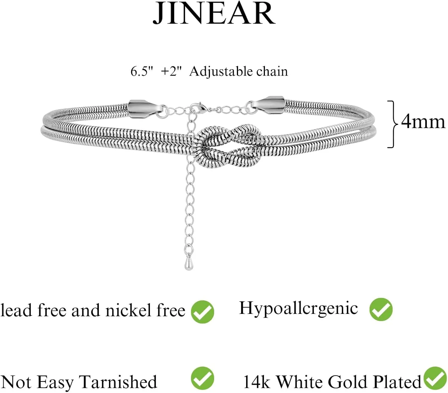 JINEAR 14K Gold Plated Bracelets for Women, Dainty Knot Bracelets Snake Chain Adjustable Non Tarnish Gold Bracelet Friendship Jewelry Gifts