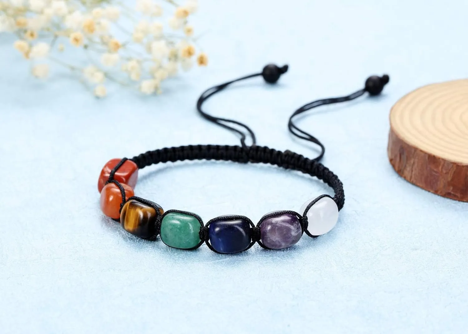 Jovivi 7 Chakra Reiki Healing Crystals Stretch Bracelet Natural Gemstone Energy Balancing Yoga Beads Bracelet for Women Braided Rope/Elastic String