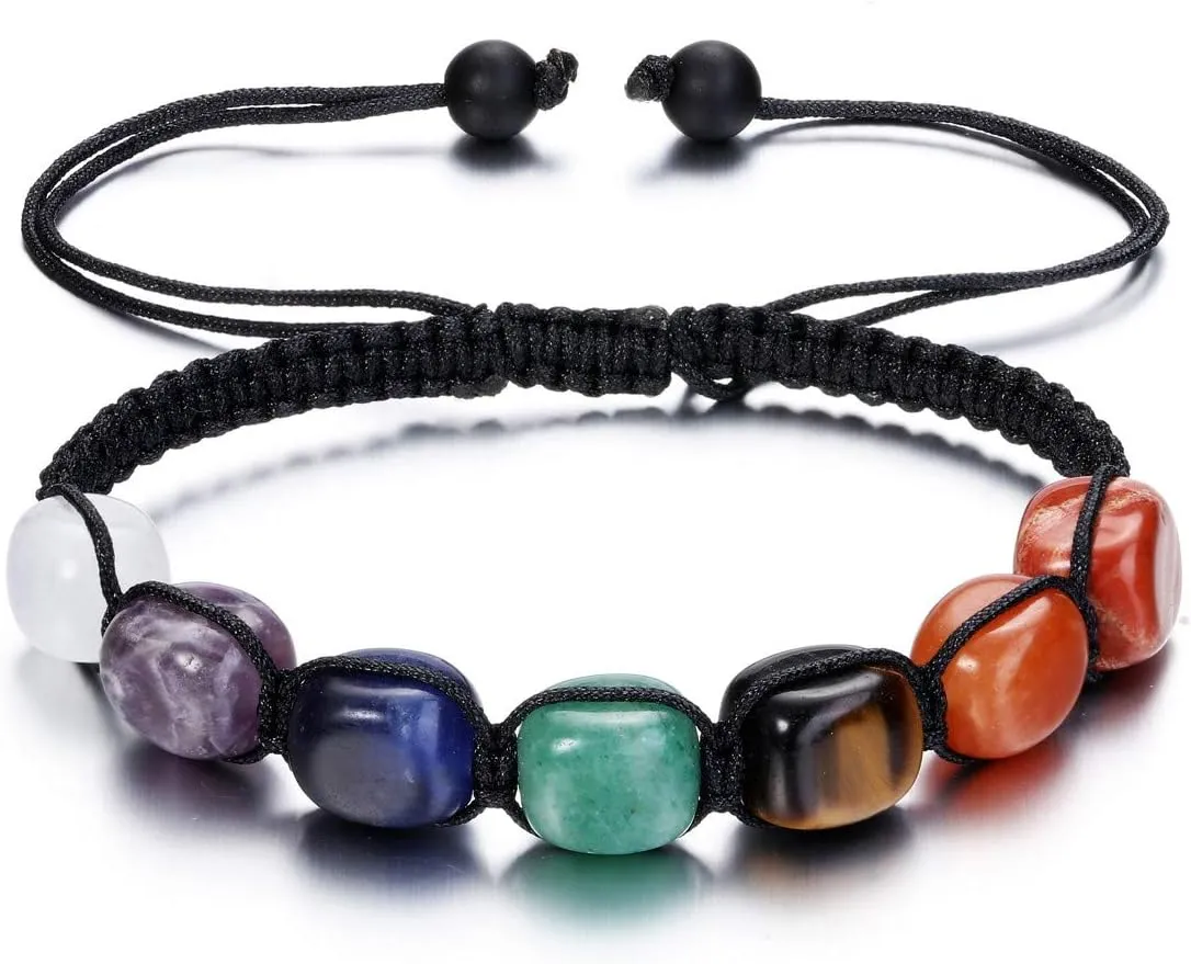 Jovivi 7 Chakra Reiki Healing Crystals Stretch Bracelet Natural Gemstone Energy Balancing Yoga Beads Bracelet for Women Braided Rope/Elastic String