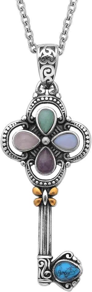 Key Necklace Pendant Stainless Steel with Gold Plated - Charm Necklace for Women with Rose Quartz, Amethyst, Aventurine, Opalite & Howlite Gemstones Birthstone Jewelry Chain Length - 20 inch Birthday