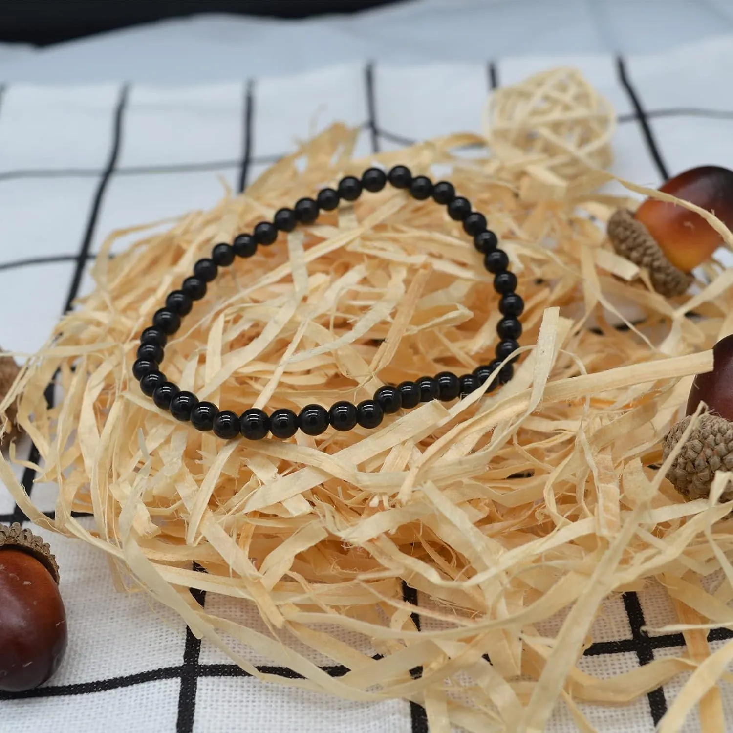 KIKILA 4mm Mini Gemstone Energy Bracelets Crushed Stone Beaded Bracelet Natural Stone Charm Beaded Small Couples Bracelets for Women