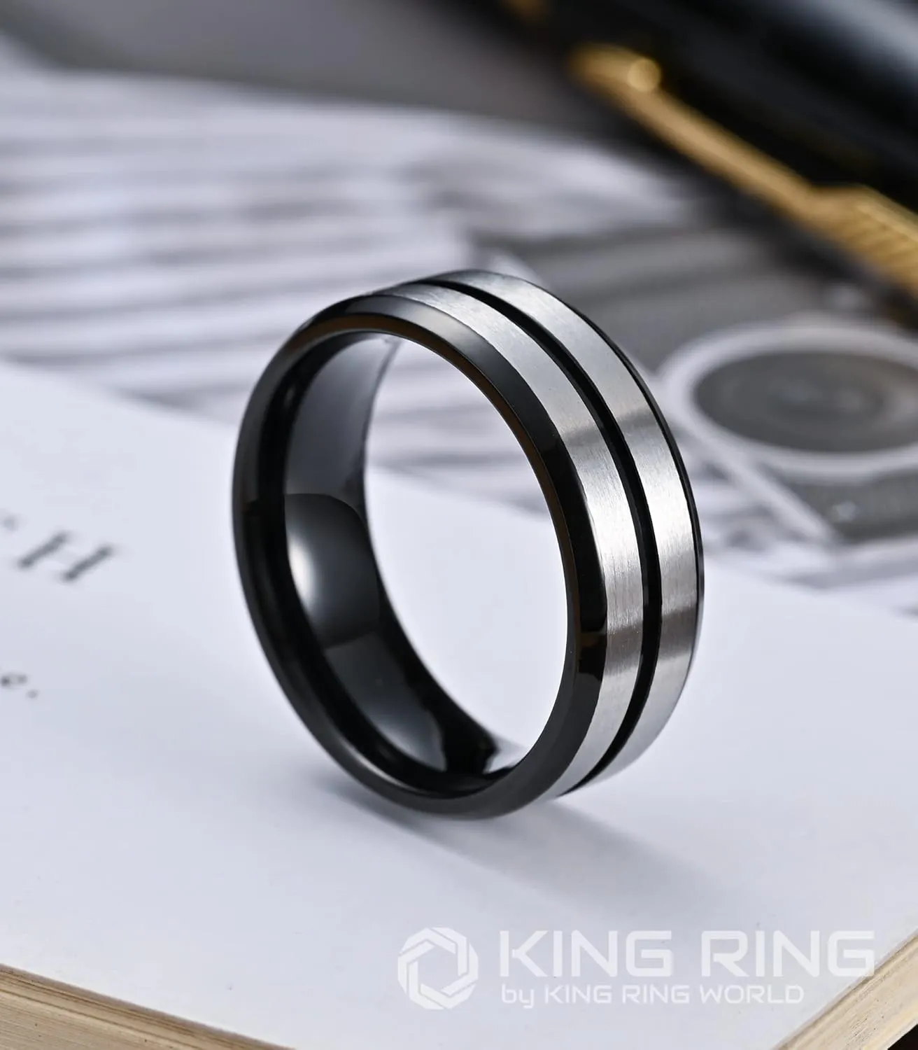 King Ring 8mm Flat Lines Rings  Ultra Polished Stainless Steel Bands for Men & Women with Two Matt Lines  Designed in USA