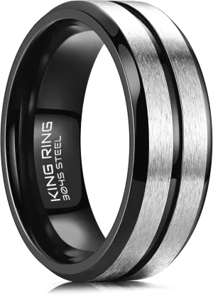 King Ring 8mm Flat Lines Rings  Ultra Polished Stainless Steel Bands for Men & Women with Two Matt Lines  Designed in USA