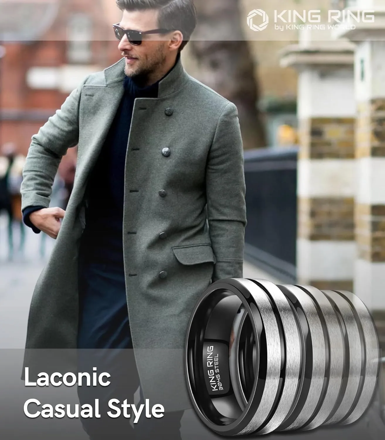 King Ring 8mm Flat Lines Rings  Ultra Polished Stainless Steel Bands for Men & Women with Two Matt Lines  Designed in USA